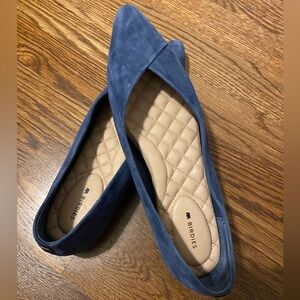 Birdies Pointed Toe Navy Suede Flats